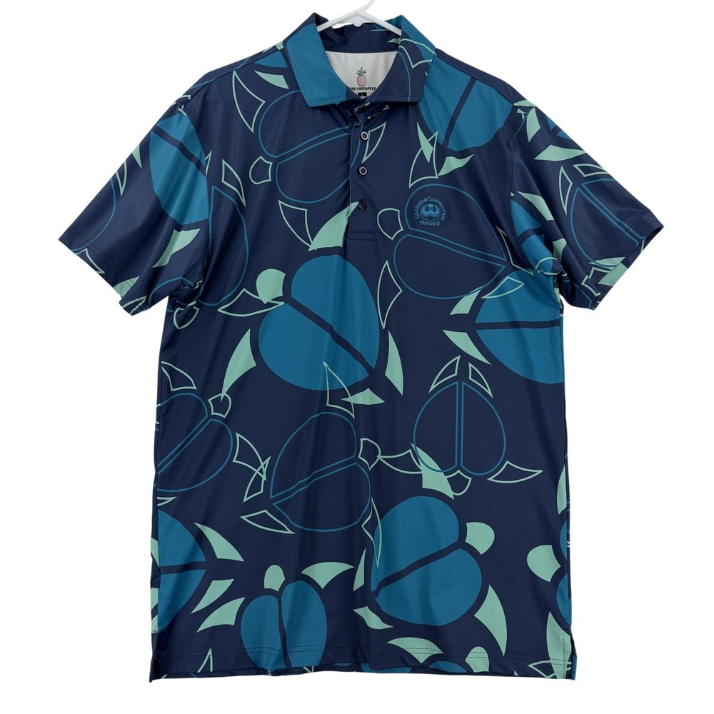 Pink Pineapple Polo Shirt Mens L Blue Turtle Waialae Country Club‎ Golf Hawaii